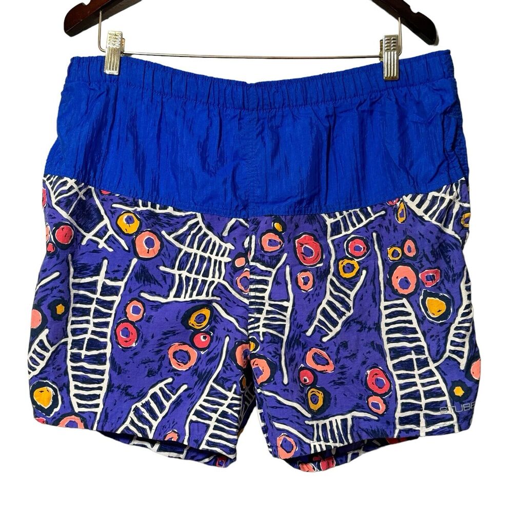 Vintage Men’s Swim Trunks Large Abstract Art Print Patterned Shorts 90s 80s USA